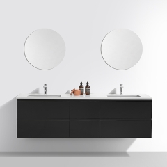 Aifol Black Modern European Style Double Wash Basin Cabinet Wooden 72
