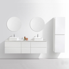 Aifol European Modern Design Marble Stone High Gloss White Double Sinks 60" Bathroom Corner Cabinet