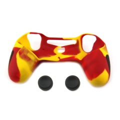 PS4 Controller Silicone Case with 2pcs joystick caps Camouflage Red+Yellow colors