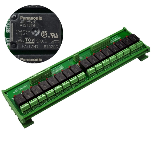 ELECTRONICS-SALON DIN Rail Mount 16 SPDT 10Amp Power Relay Interface Module, DC 5V Version.