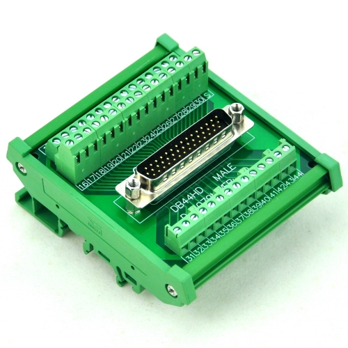 CZH-LABS DIN Rail Mount D-SUB DB44HD Male Header Interface Module, DSUB Breakout Board.