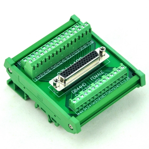 CZH-LABS DIN Rail Mount D-SUB DB44HD Female Header Interface Module, DSUB Breakout Board.