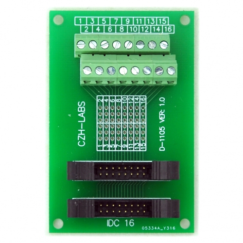 CZH-LABS Dual IDC-16 Pitch 2.0mm Male Header Terminal Block Breakout Board.