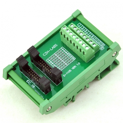 CZH-LABS DIN Rail Mount Dual IDC-16 Pitch 2.0mm Male Header Interface Module, Breakout Board.