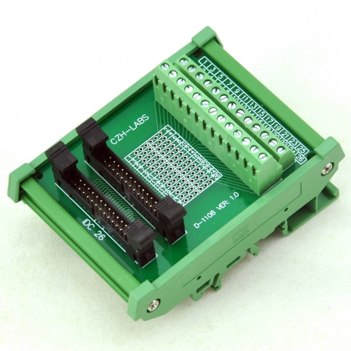CZH-LABS DIN Rail Mount Dual IDC-26 Pitch 2.0mm Male Header Interface Module, Breakout Board.