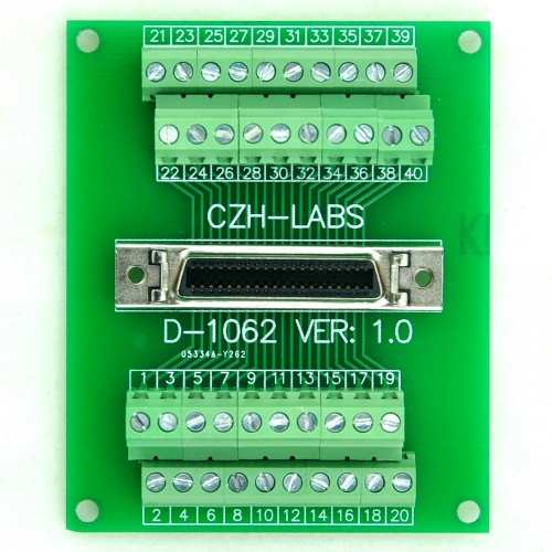 CZH-LABS 40-pin 0.05" Mini D Ribbon/MDR Female Breakout Board, SCSI, Terminal Module.