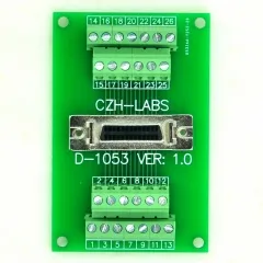 CZH-LABS 26-pin Half-Pitch/0.05" D-SUB Female Breakout Board, DSUB, SCSI, Terminal Module.