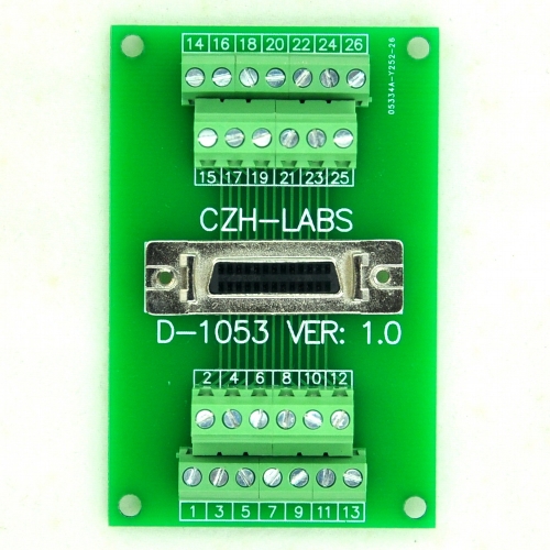 CZH-LABS 26-pin Half-Pitch/0.05" D-SUB Female Breakout Board, DSUB, SCSI, Terminal Module.