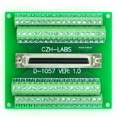 CZH-LABS 68-pin Half-Pitch/0.05" D-SUB Female Breakout Board, DSUB, SCSI, Terminal Module.