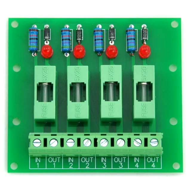 Electronics-Salon 5~48VDC 4 Channel Fuse Board, with Fuse Fail Indication.
