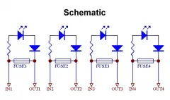 Electronics-Salon 5~48VDC 4 Channel Fuse Board, with Fuse Fail Indication.