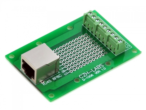 CZH-LABS RJ45 8P8C Right Angle Shielded Jack Breakout Board, Terminal Block Connector.