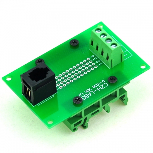 CZH-LABS RJ9 4P4C Interface Module with Simple DIN Rail Mounting feet, Vertical Jack.