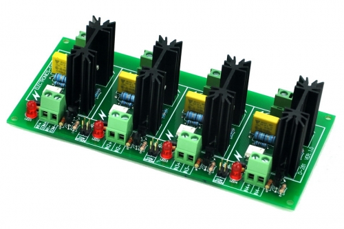 ELECTRONICS-SALON Four Channel 6A SSR Module Board, in 4~32VDC, out 100~240VAC, Solid State Relay.