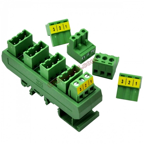 Slim DIN Rail Mount 10A/300V 5x3 Position Pluggable Screw Terminal Block Distribution Module.