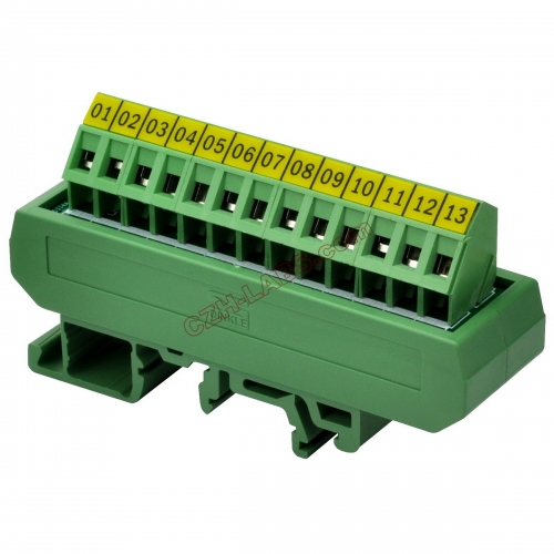 Slim DIN Rail Mount 16A/300V 1x13 Position Screw Terminal Block Distribution Module.
