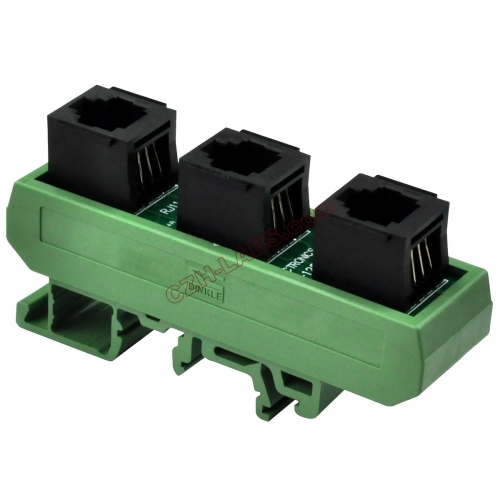 Slim DIN Rail Mount RJ11/RJ12 6P6C 3 Jacks Splitter Buss Board Interface Module.