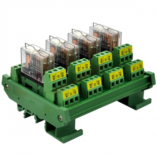 DIN Rail Mount AC/DC 12V Control 4 DPDT 5Amp Pluggable Power Relay Interface Module.