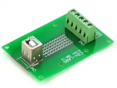CZH-LABS USB Type B Female Vertical Jack Breakout Board, Terminal Block Connector.