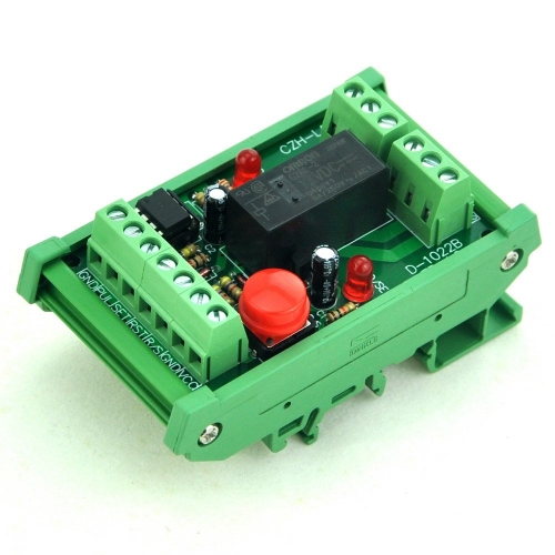 DIN Rail Momentary-Switch/Pulse-Signal Control Latching DPDT Relay Module, 24V.