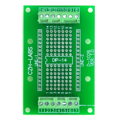 DIP-14 Component to Screw Terminal Block Adapter Board, DIP14 PCB.