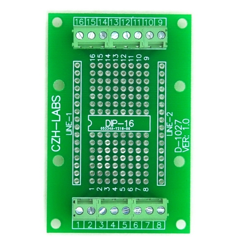 DIP-16 Component to Screw Terminal Block Adapter Board, DIP16 PCB.