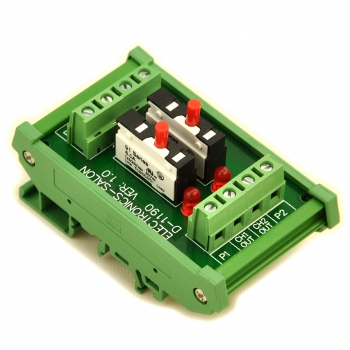 DIN Rail Mount 2 Channel Thermal Circuit Breaker Module, with 2 Direct Connection Terminal.
