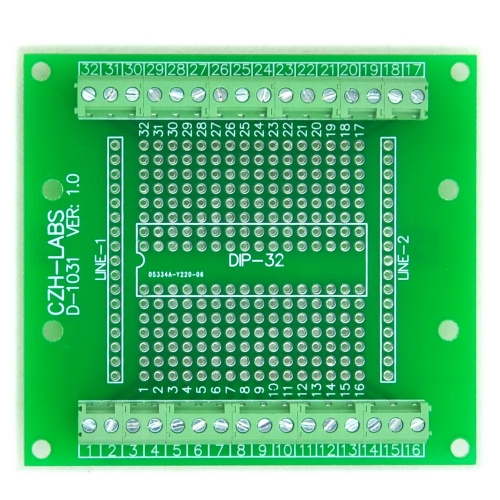 DIP-32 Component to Screw Terminal Block Adapter Board, DIP32 PCB.