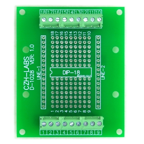 DIP-18 Component to Screw Terminal Block Adapter Board, DIP18 PCB.