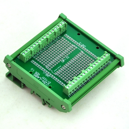 DIP-32 Component to Screw Terminal Adapter Board, w/HQ DIN Rail Mount Carrier.