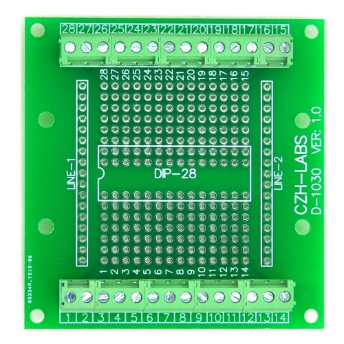 DIP-28 Component to Screw Terminal Block Adapter Board, DIP28 PCB.
