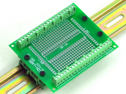 DIP-40 Component to Screw Terminal Adapter PCB, w/Simple DIN Rail Mount Bracket.