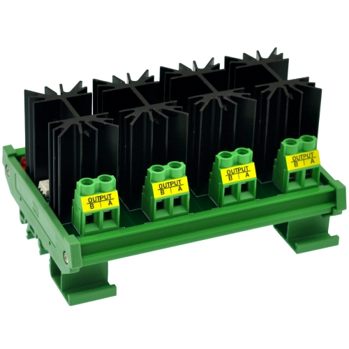 CZH-LABS DIN Rail Mount 4 Channel 12 Amp Solid State Relay SSR Module, in 4~32VDC, out 100~240VAC.