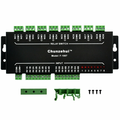 Passive AC/DC 24V 8 SPDT Power Relay Module with Aluminum Enclosure, Wall-mount or DIN rail mount.