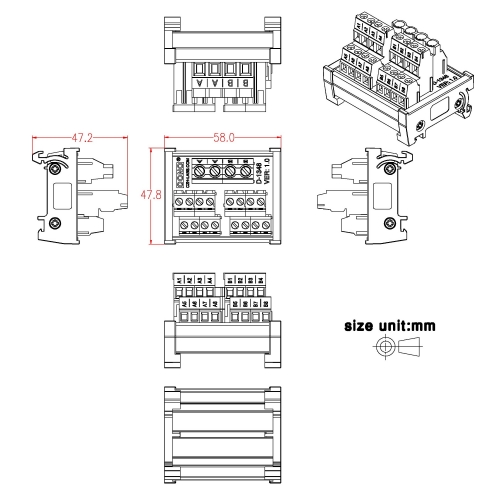 DIN Rail Mount 2x8 Position Screw Terminal Block - Power Distribution Module, 250V 40A, 35mm Rail Compatible