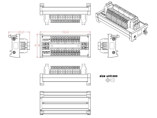 HCDC DIN Rail Mount 30Amp/300V 2x12 Position Screw Terminal Block  Distribution Module.