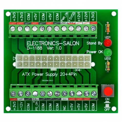 Electronics-Salon 24/20-pin ATX DC Power Supply Breakout Board Module.