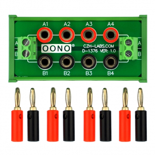 DIN Rail Mount 2 x 4 Position Banana Jack Distribution Module, DC Power Strip