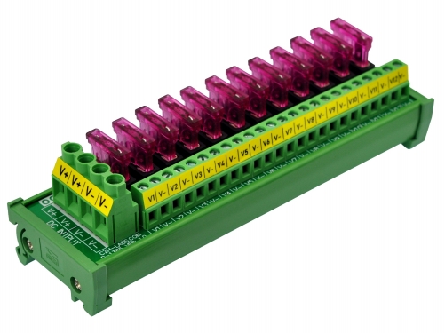 DC Power Fuse Distribution Strip Module (12 Position, DIN Rail Mount)