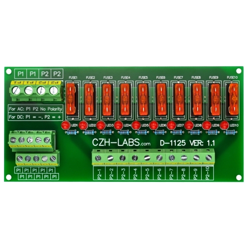 CZH-LABS AC/DC 5~32V Panel Mount 10 Position Power Distribution Fuse Module Board.