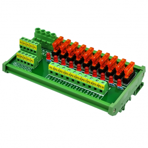 CZH-LABS DIN Rail Mount AC/DC 5~32V 10 Position Power Distribution Fuse Module Board.