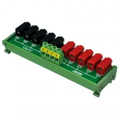 DIN Rail Mount 2 x 5 Position Banana Jack Distribution Module, DC Power Strip Horizontal