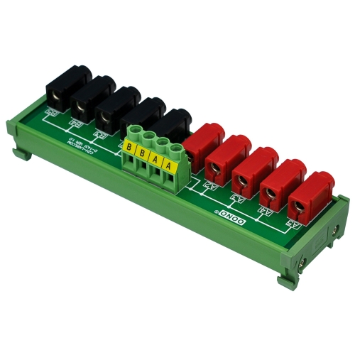 DIN Rail Mount 2 x 5 Position Banana Jack Distribution Module, DC Power Strip Horizontal