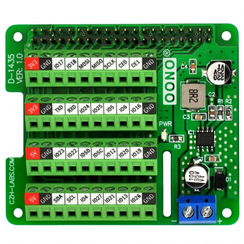 RPi Step-down DC-DC Converter HAT for Raspberry Pi, with Terminal Block GPIO Breakout