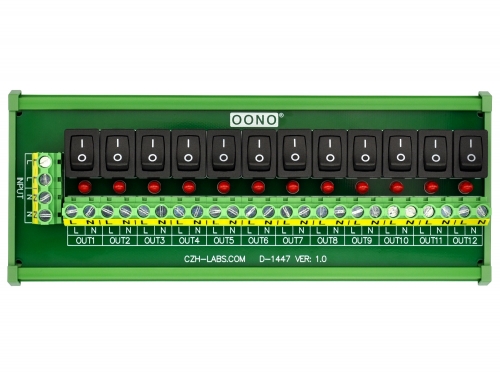 DIN Rail Mount 12 Channel Rocker Switch AC 115V 230V Power Distribution Strip Module