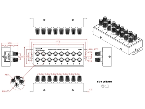 その他 Power Distribution Strip 8 OONO F-1043 Banana Jack 8 Outlet Power Distribution Strip Box