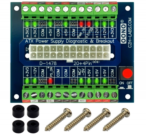 OONO 24/20-Pin ATX DC Power Supply Diagnostic/Breakout Board Module