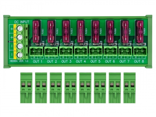 DIN Rail Mount DC 5 - 32V 8 Channel Pluggable Side Wiring Terminal Block Power Distribution Fuse Module, HCDC HD064RT