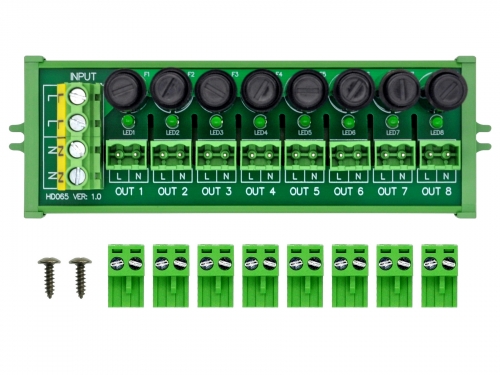 Screw Mount AC 24 - 250V 8 Channel Pluggable Top Wiring Terminal Block Power Distribution Fuse Module, HCDC HD065VP