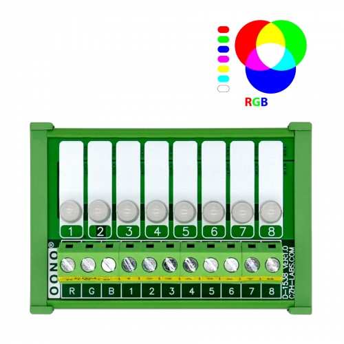 DIN Rail Mount 8 RGB LED Indicator Light Module, DC5 - 32V, Red Green Blue
